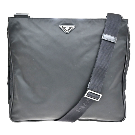 PRADA MILANO Tessuto Messenger Shoulder Bag Nylon Leather Black 85CA044