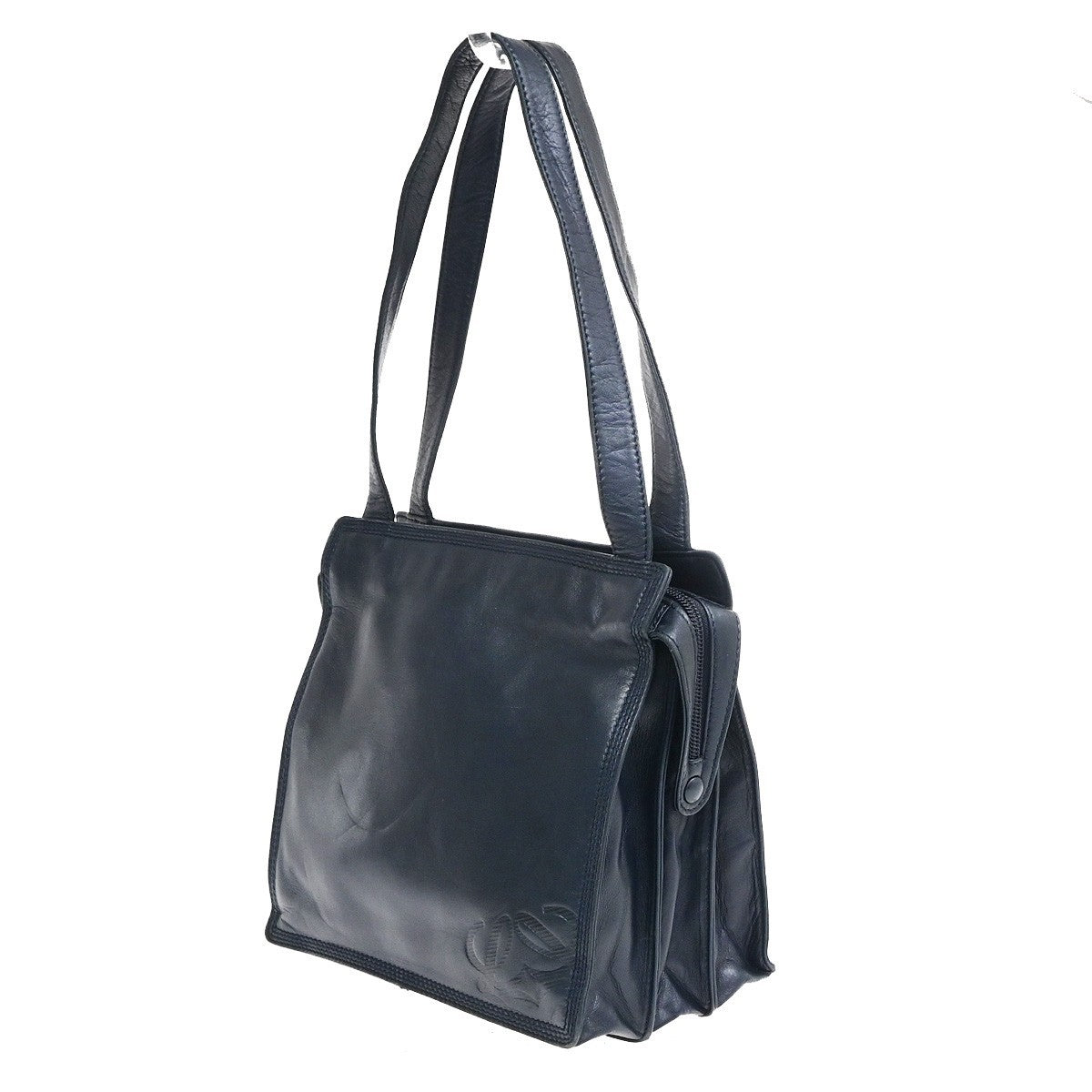 LOEWE Logo Anagram Shoulder Hand Bag Leather Navy Blue GHW Spain 66YJ270