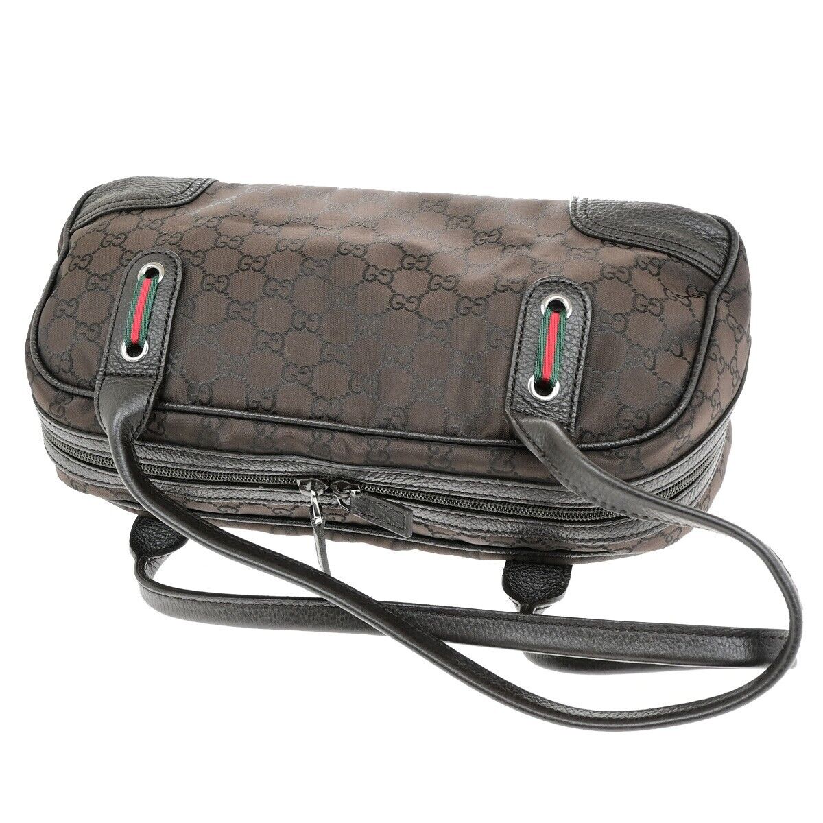 GUCCI Sherry GG pattern Shoulder Bag Nylon Leather Brown Silver Italy 86KA560
