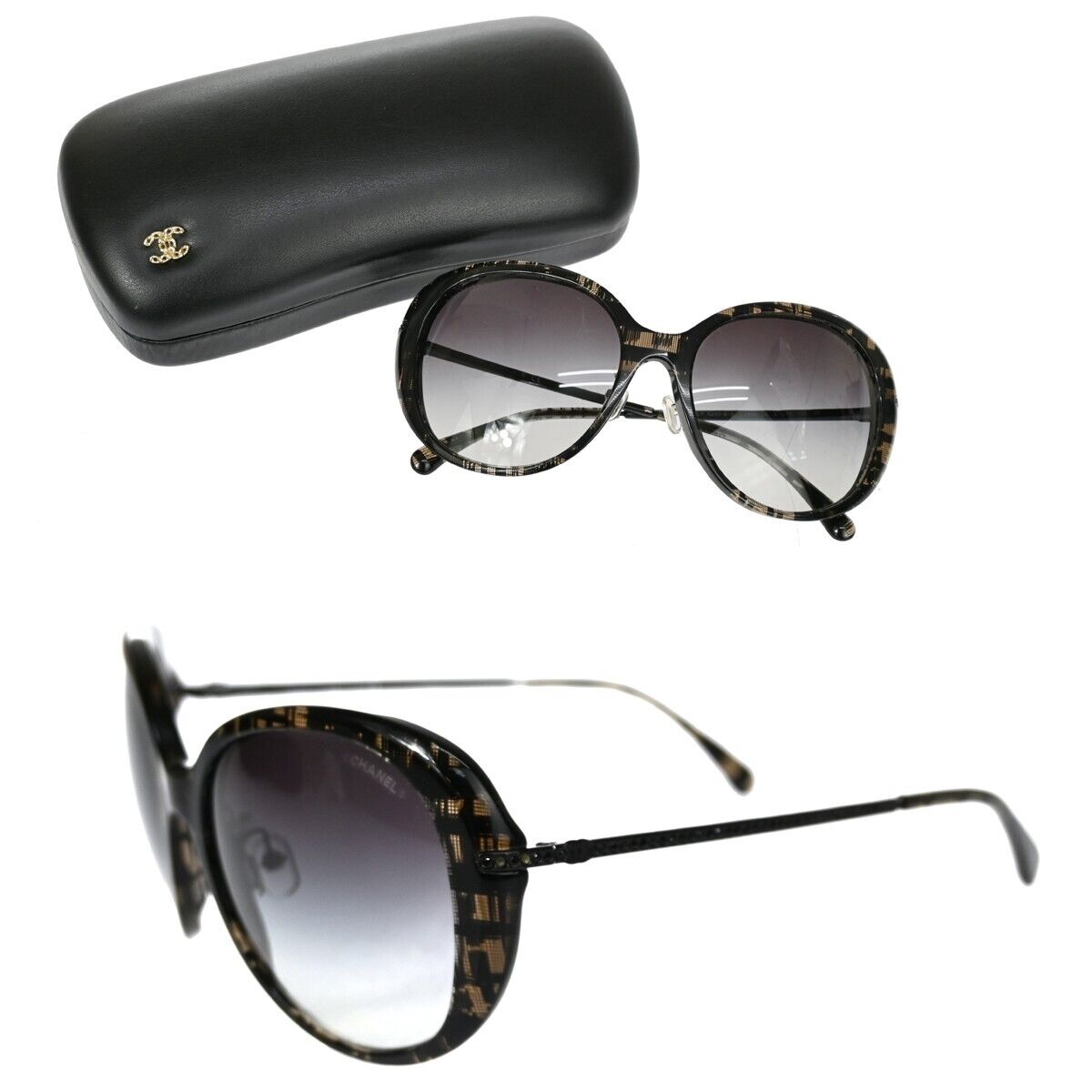 CHANEL CC Rhinestone Sunglasses Eye Wear Plastic Metal Black 5293-B-A 62FA052