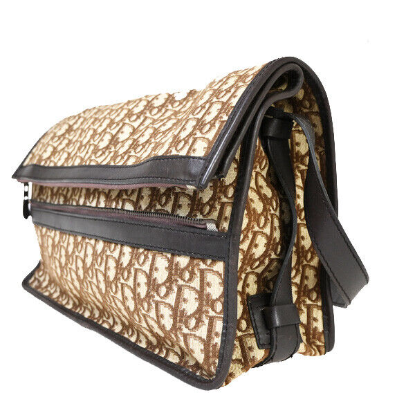 CHRISTIAN DIOR Trotter Pattern Shoulder Bag Canvas Leather Brown France 70YE331