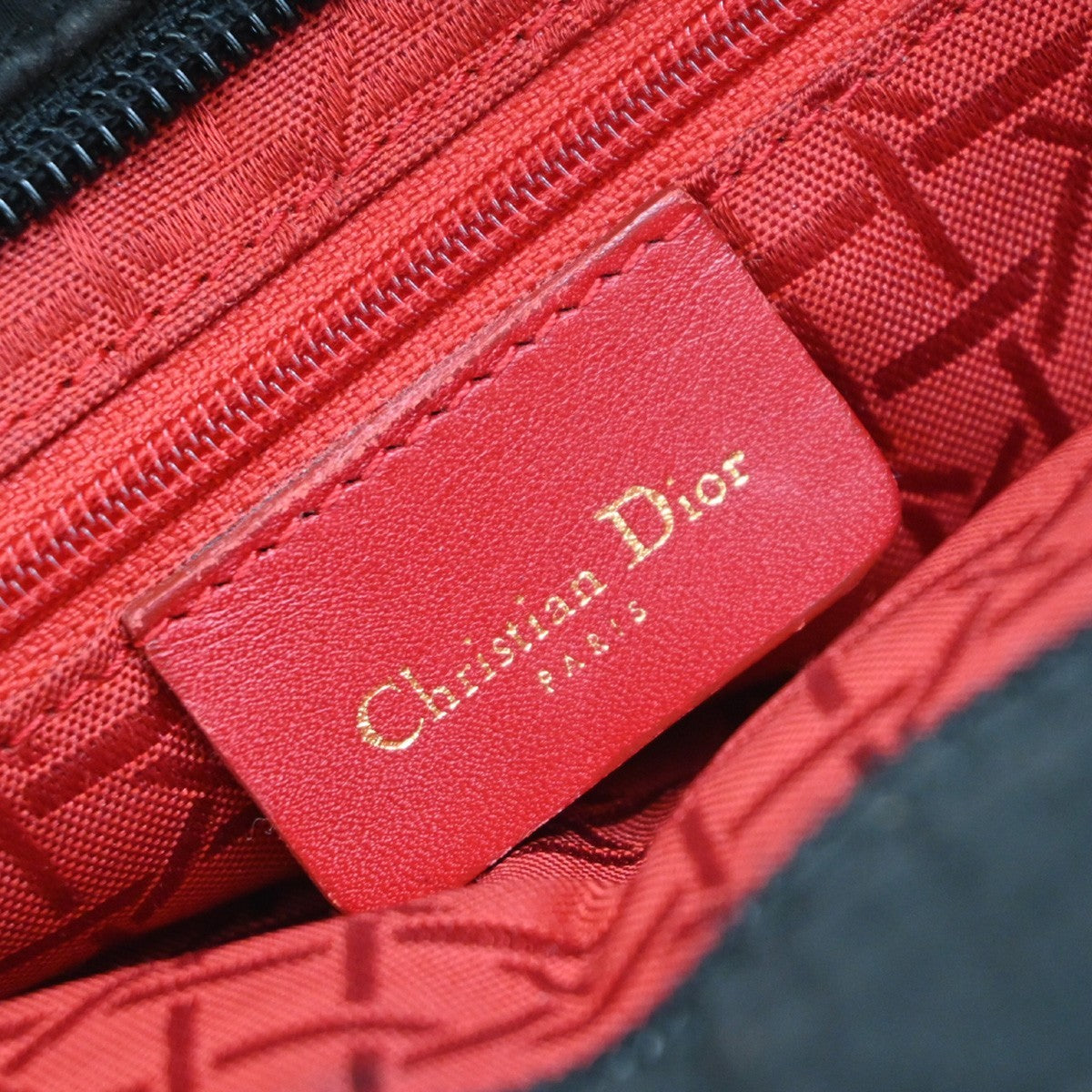 CHRISTIAN DIOR Logo Lady Cannage Hand Bag Nylon Leather Black GHW Italy 77EG377