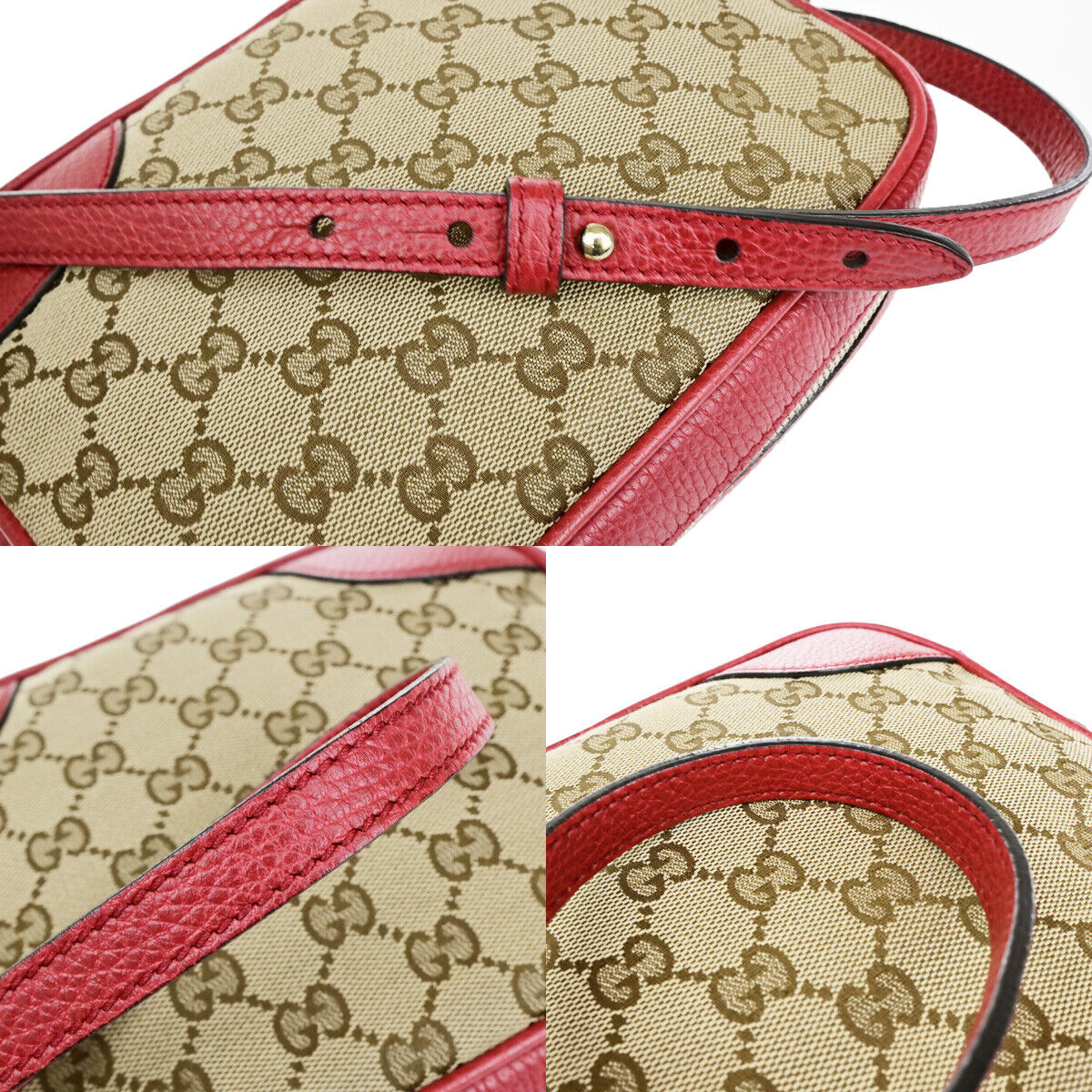 GUCCI GG Pattern Crossbody Shoulder Bag Canvas Leather Brown Red GHW 97RK010