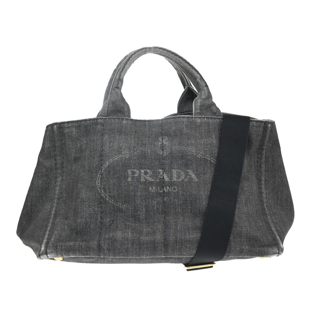PRADA Logo Canapa 2way Shoulder Hand Bag Canvas Leather Black GHW 30MA676