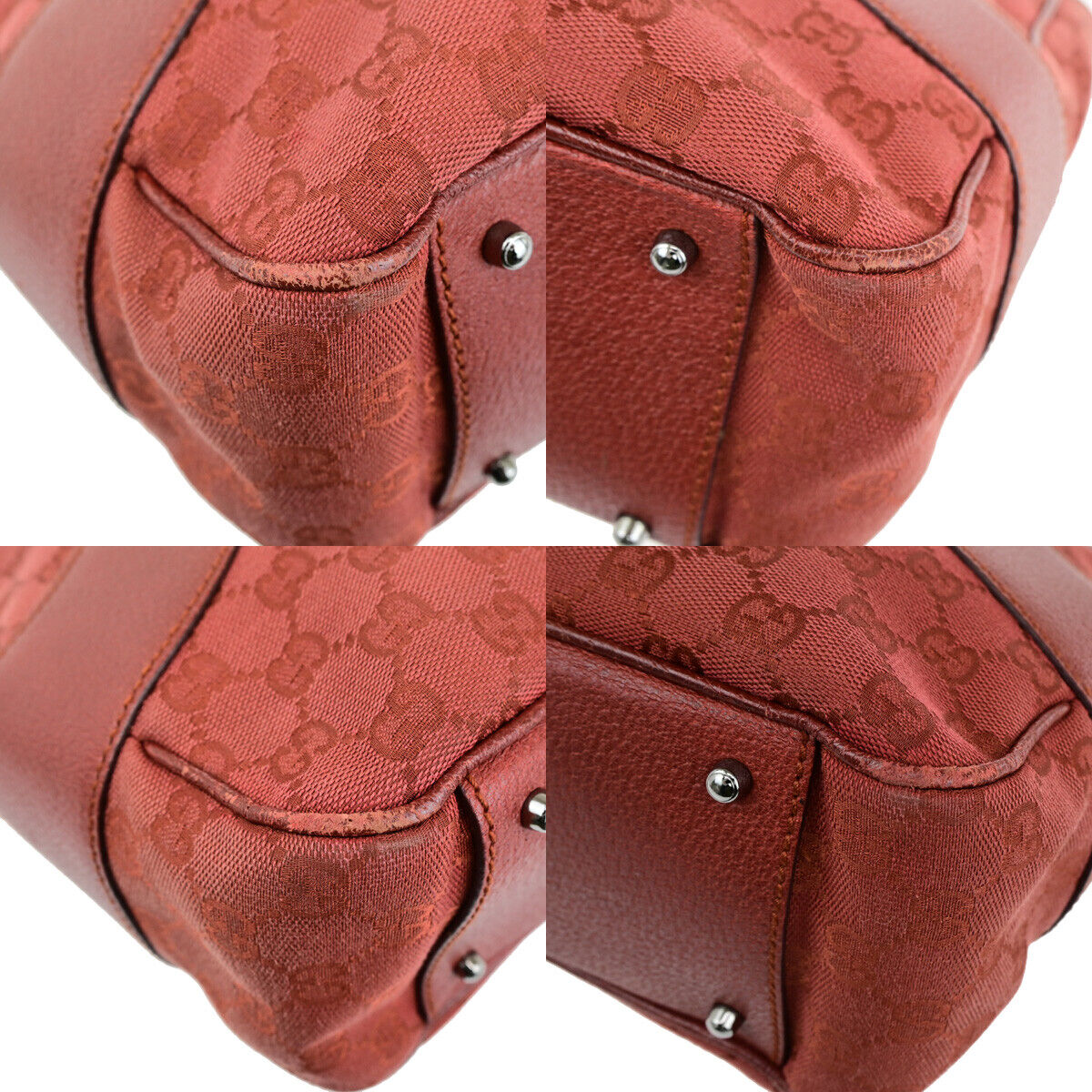 GUCCI Logo GG Pattern Shoulder Tote Bag Canvas Leather Red SHW Italy 64YG595