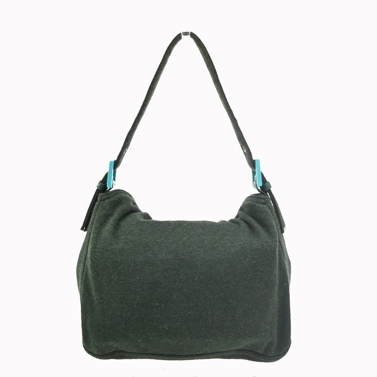 FENDI Logo Mamma Baguette Shoulder Bag Jersey Leather Green SHW Italy 71YJ259