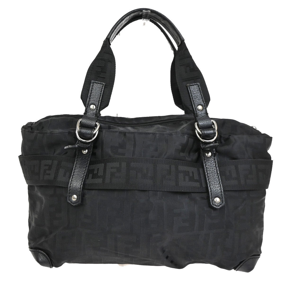 FENDI Logo Zucca Pattern Hand Bag Canvas Leather Brown Black SHW 87CA961