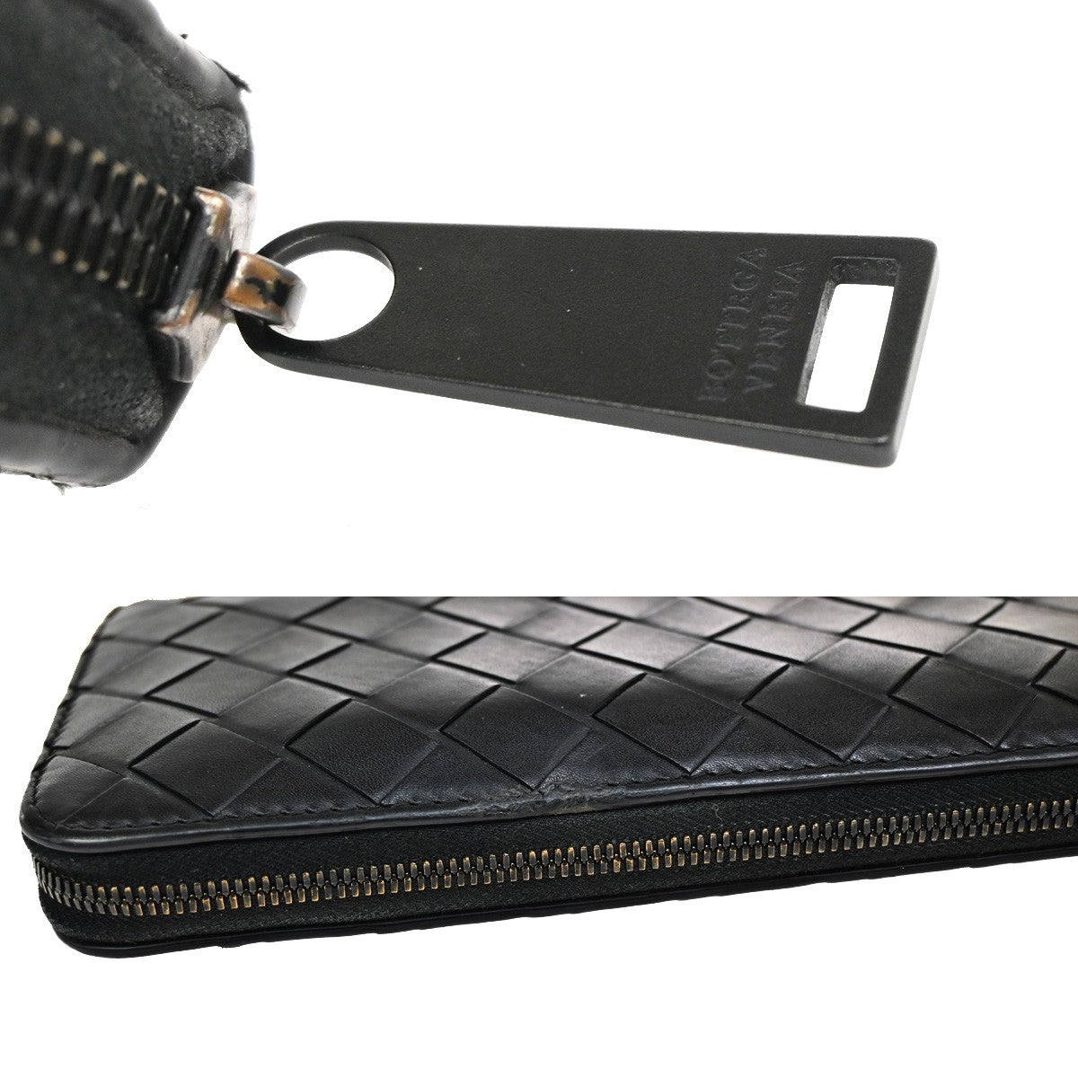 BOTTEGA VENETA Intrecciato Long Zipper Around Wallet Leather Black 65FC117
