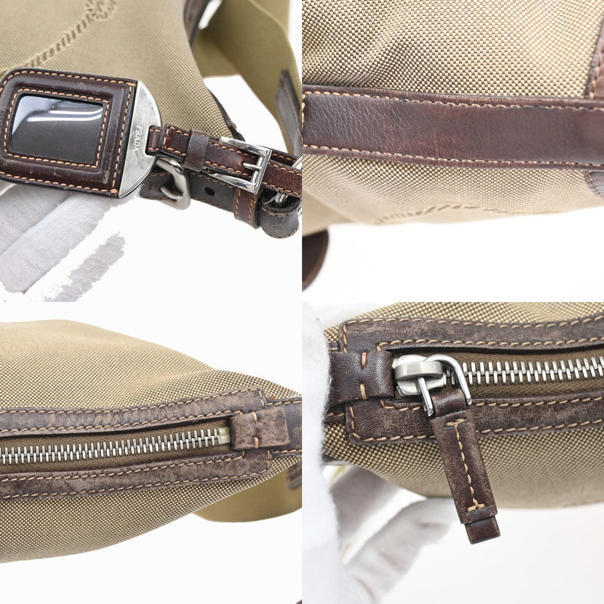 PRADA Logo Jacquard Crossbody Shoulder Bag Canvas Leather Brown 33FC058
