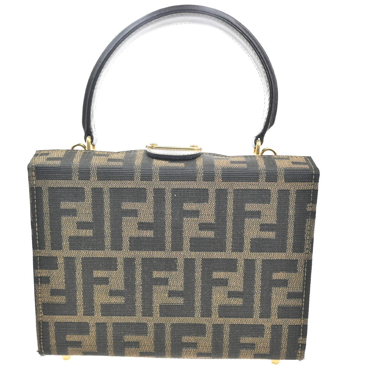 50.LiveFENDI Zucca Pattern Shoulder Hand Vanity Bag Canvas Leather Italy 11MA316