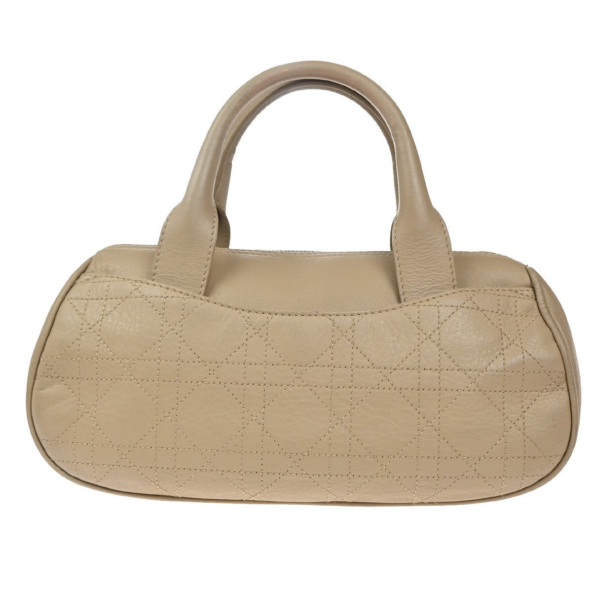 CHRISTIAN DIOR Logo Cannage Shoulder Hand Bag Leather Beige SHW Italy 12MA436