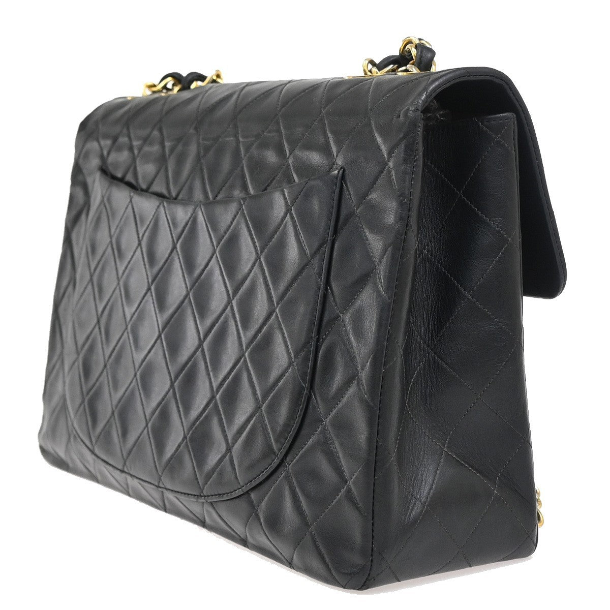 CHANEL Maxi Jumbo Matelasse 34 Chain Shoulder Bag Leather Black Vintage 328RP127