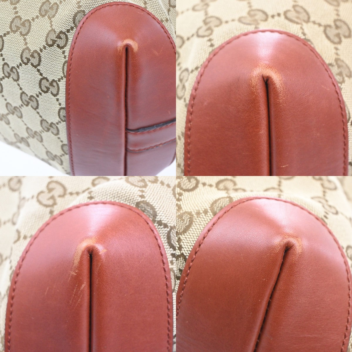 GUCCI Logo GG Pattern Shoulder Tote Bag Canvas Leather Brown Red 73CA651