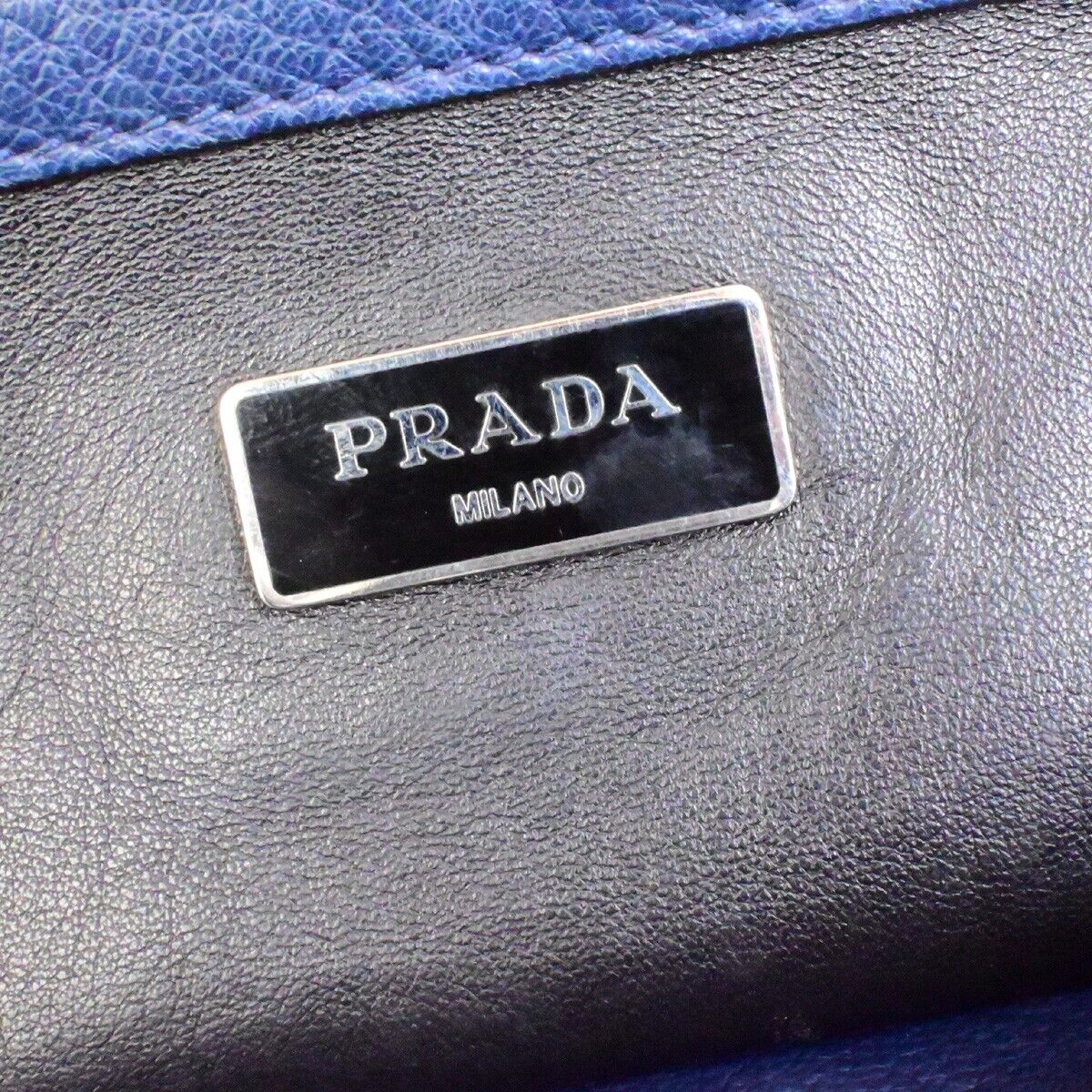 PRADA Milano Logo Shoulder Hand Bag Leather Navy Blue SHW Italy 31ED928