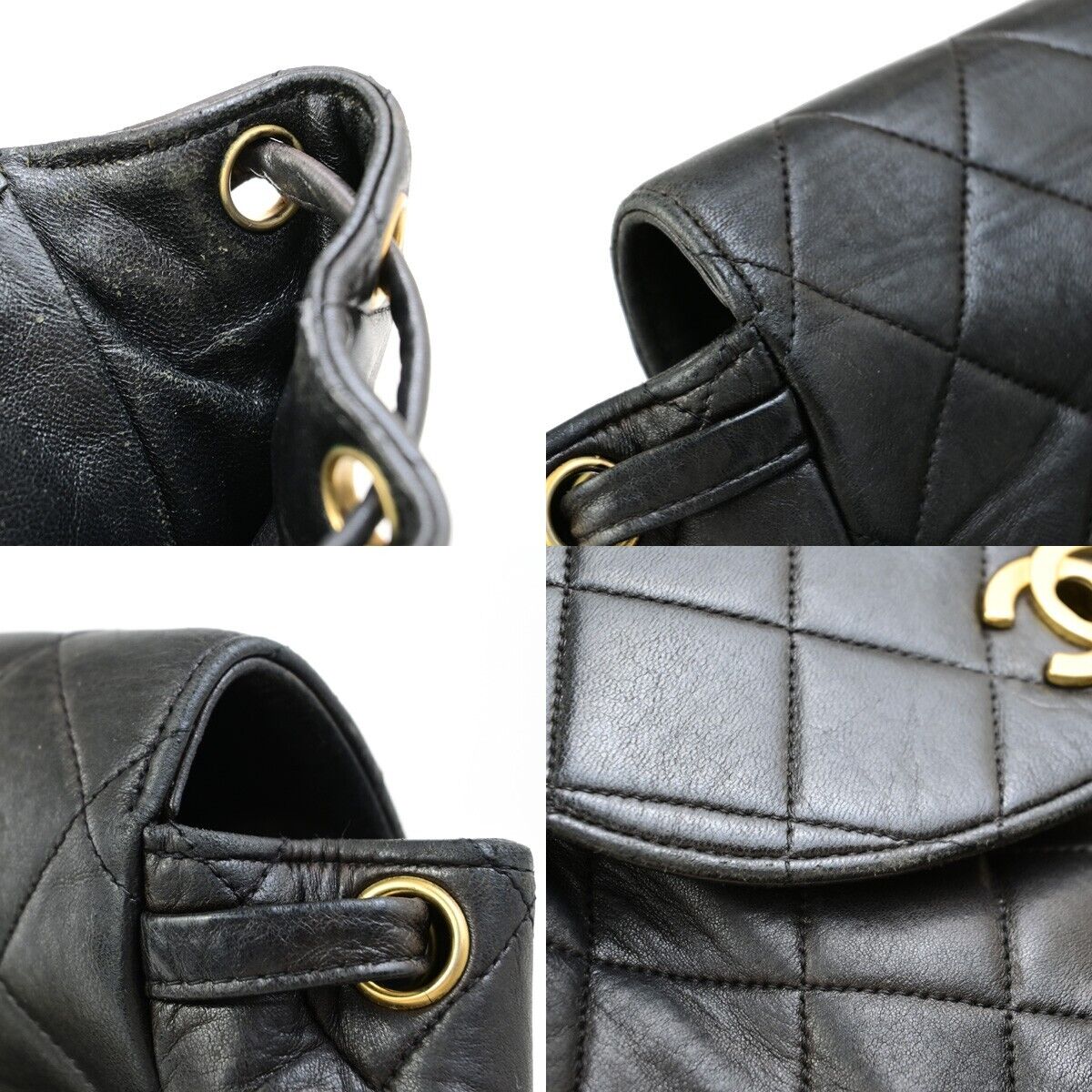 CHANEL CC Logo DUMA Matelasse Chain Backpack Bag Leather Black GHW 332RK719