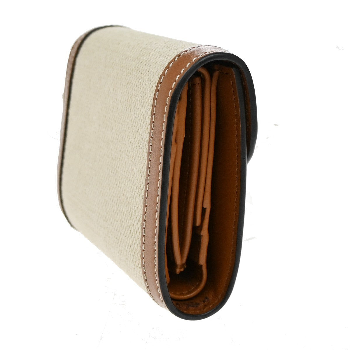 CELINE Triomphe Small Trifold Wallet Purse Canvas Leather Brown BE GHW 87RL411