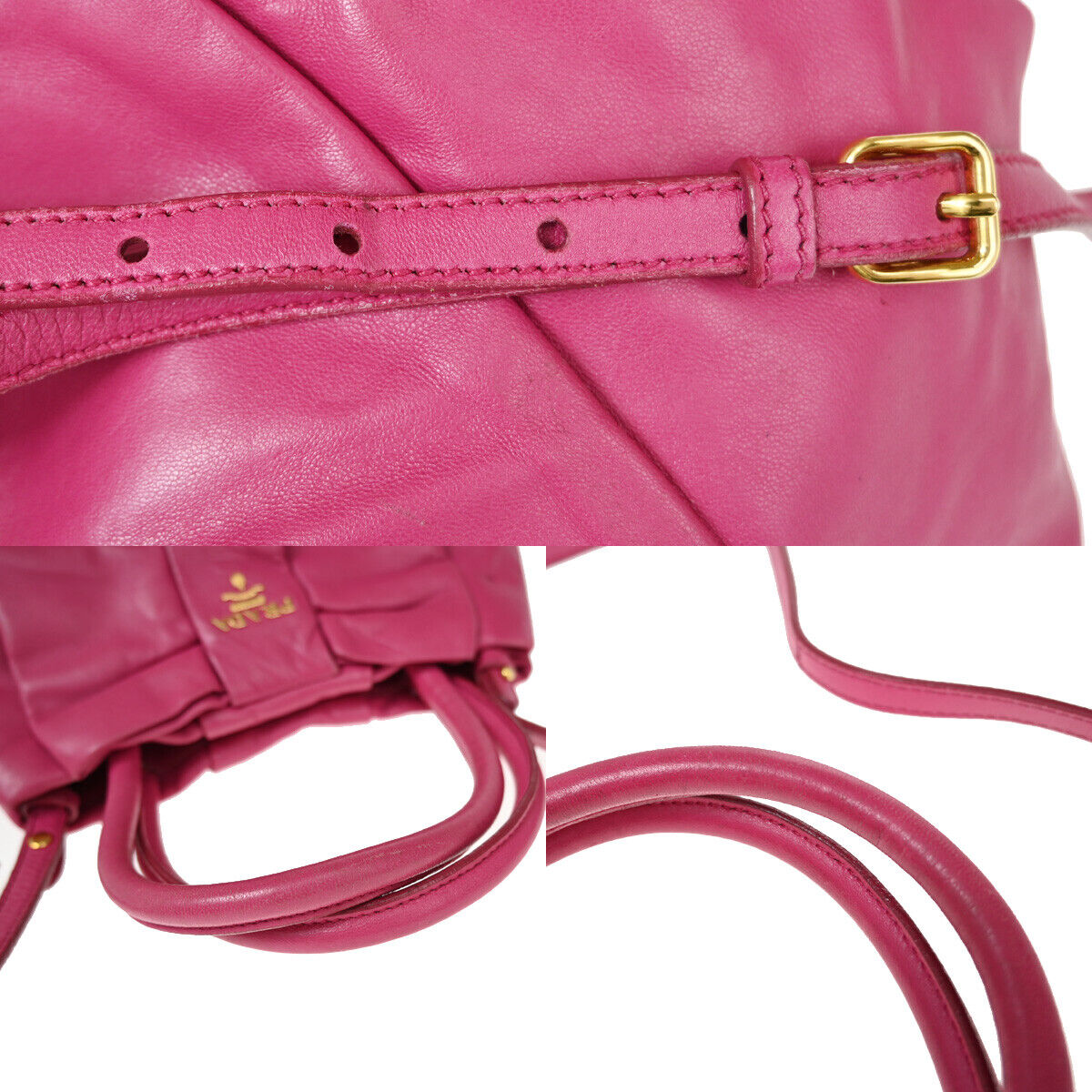 PRADA MILANO Logo Ribbon 2Way Shoulder Hand Tote Bag Leather Pink Gold 34YE444