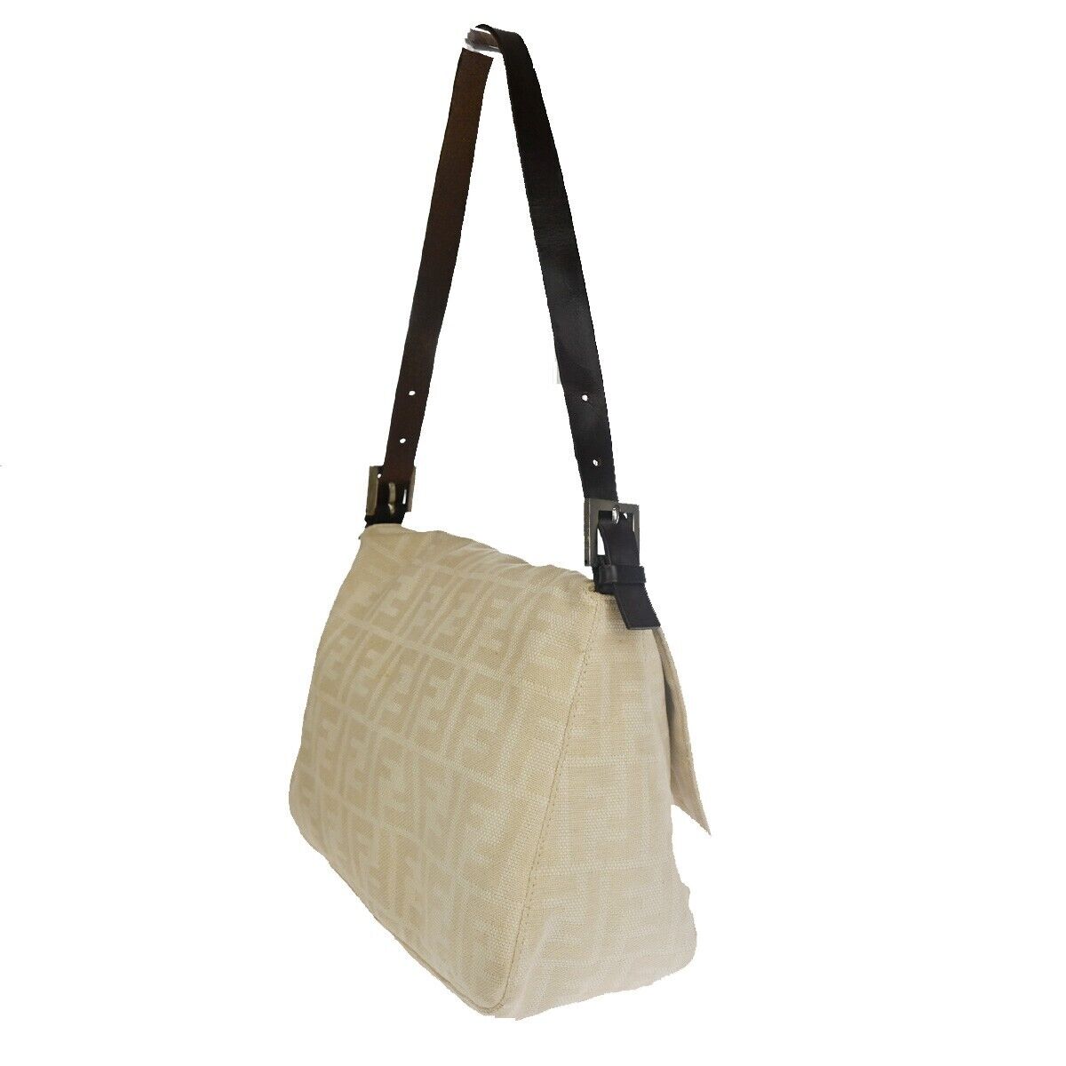FENDI Zucca Zucchino Pattern Shoulder Bag Canvas Leather Beige  Italy 34SH041