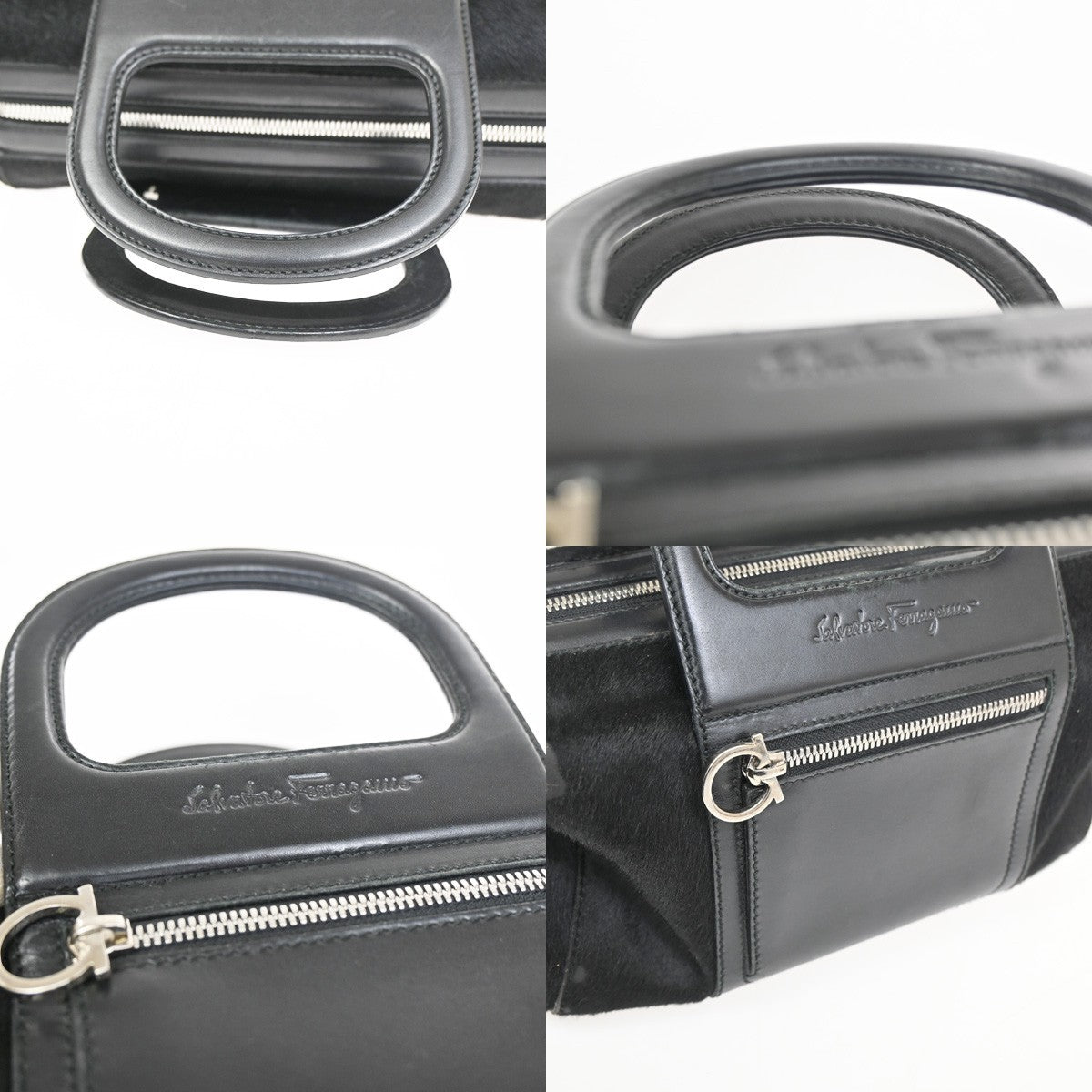 SALVATORE FERRAGAMO Logo 2WAY Shoulder Bag Fur Leather BK SHW Italy 05KC522