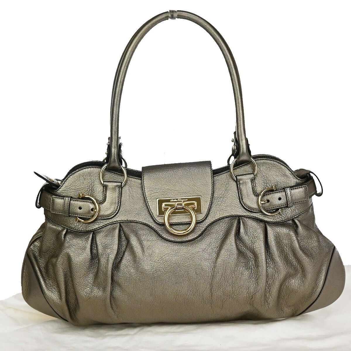 SALVATORE FERRAGAMO Logo Marisa Gancini Shoulder Bag Leather Gray Italy 69SG692