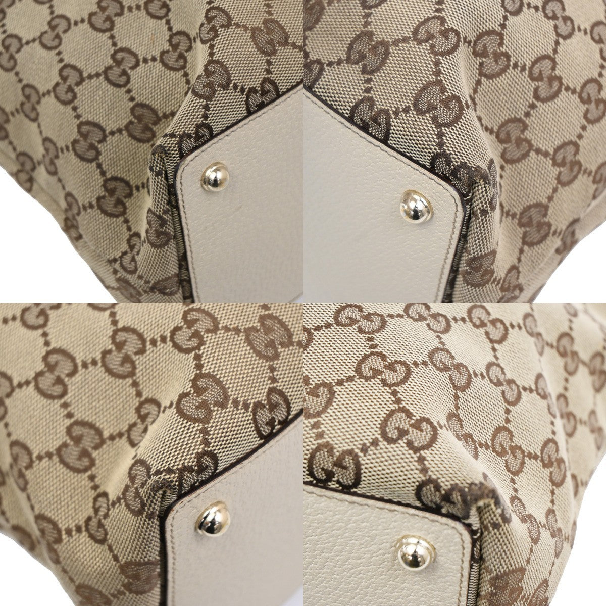 GUCCI Logo GG Pattern Shoulder Bag Canvas Leather Beige Italy 36TA101