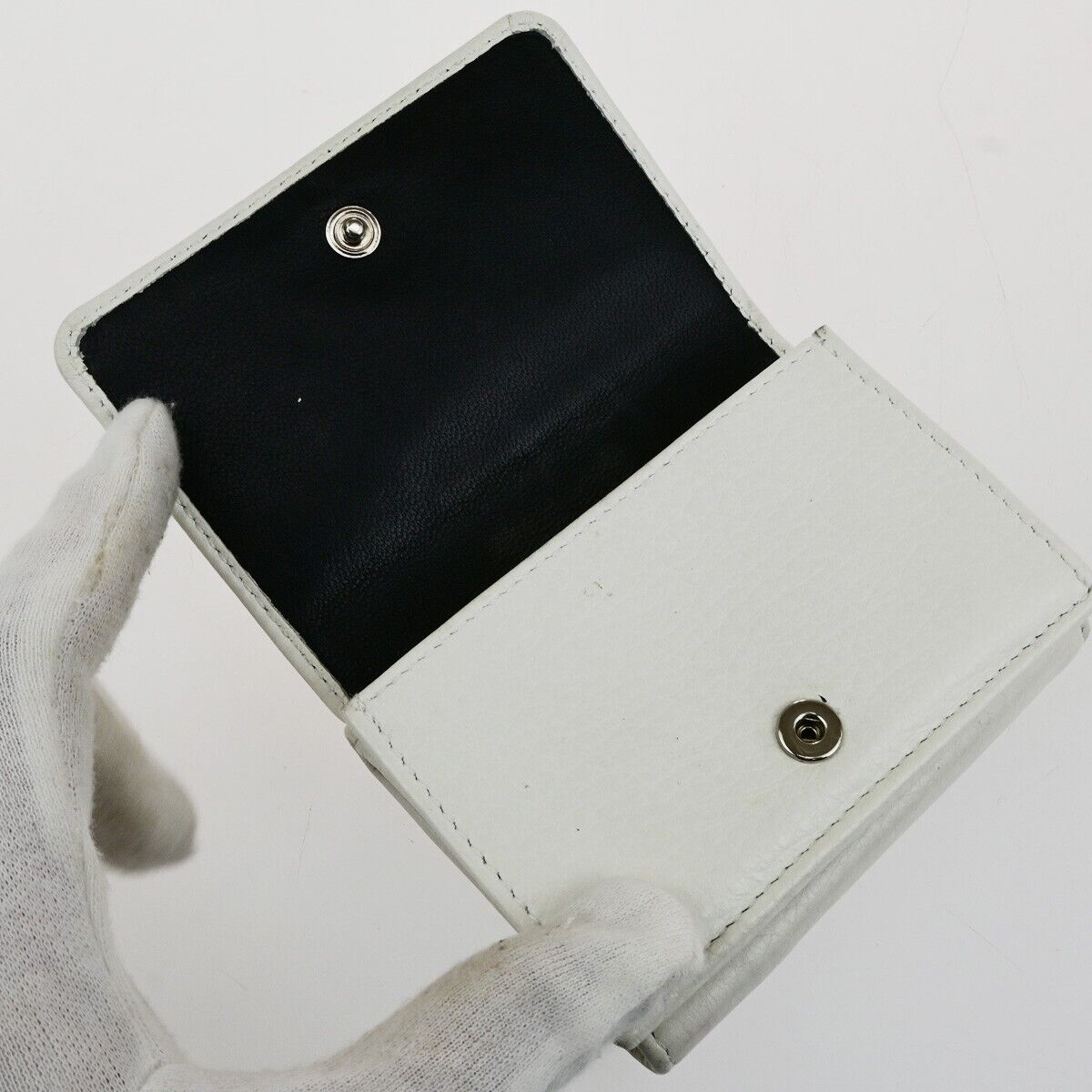 BALENCIAGA Logo Everyday Mini Trifold Compact Wallet Leather White Italy 30KA510
