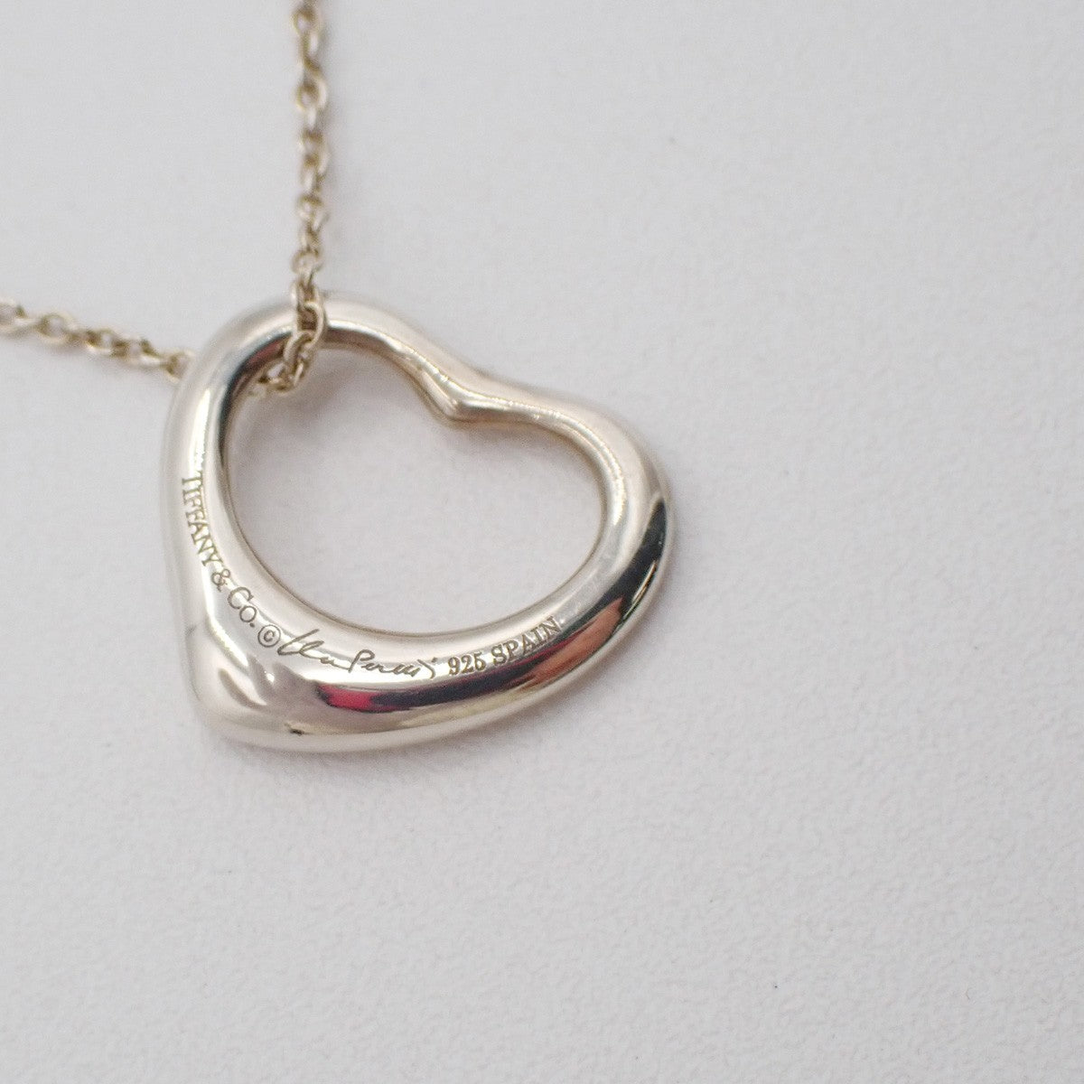TIFFANY & CO. Logo Open Heart 16mm Chain Necklace Silver AG925 02EG156