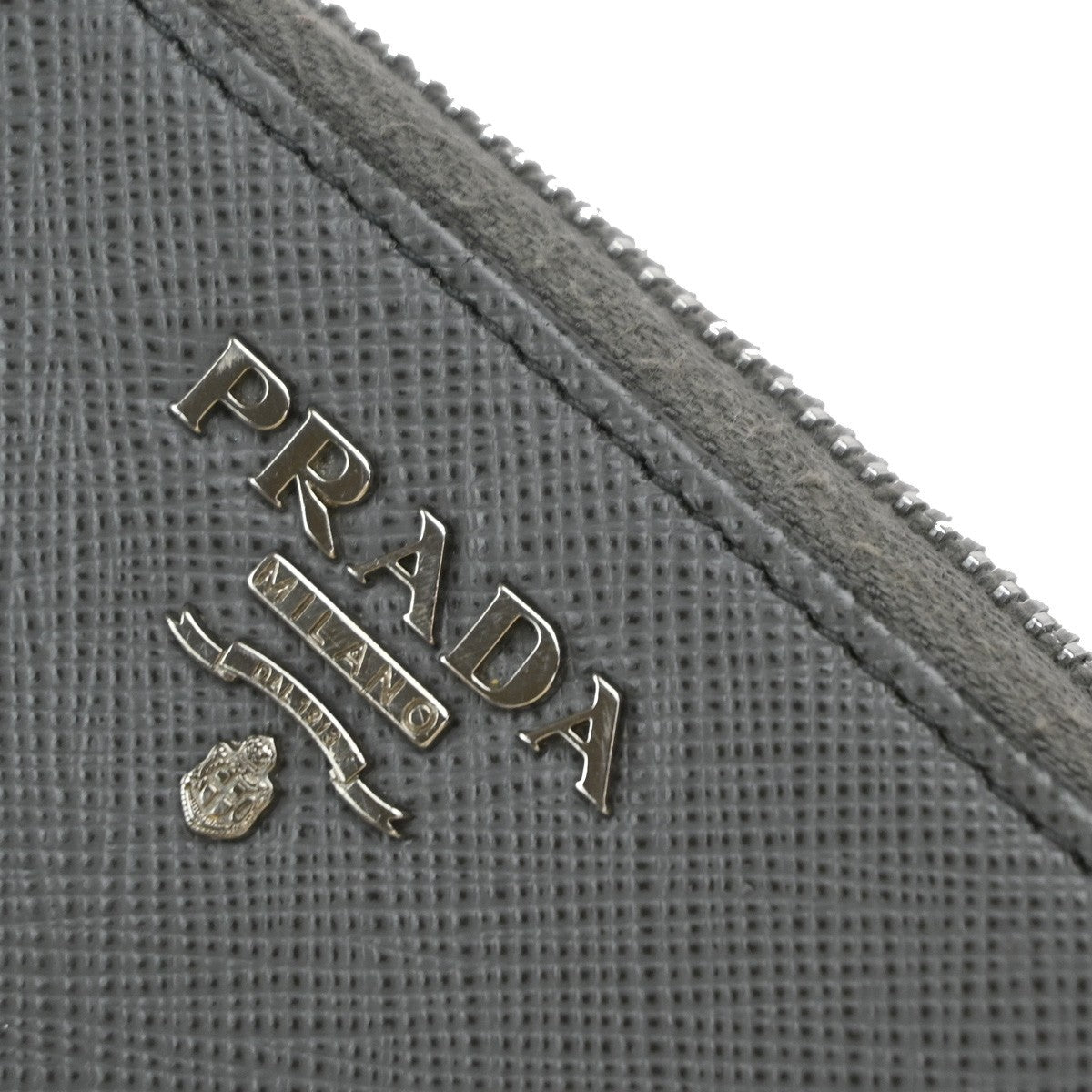 PRADA Zip Around Coin Case Compact Wallet Saffiano Leather Gray Italy 69KP577