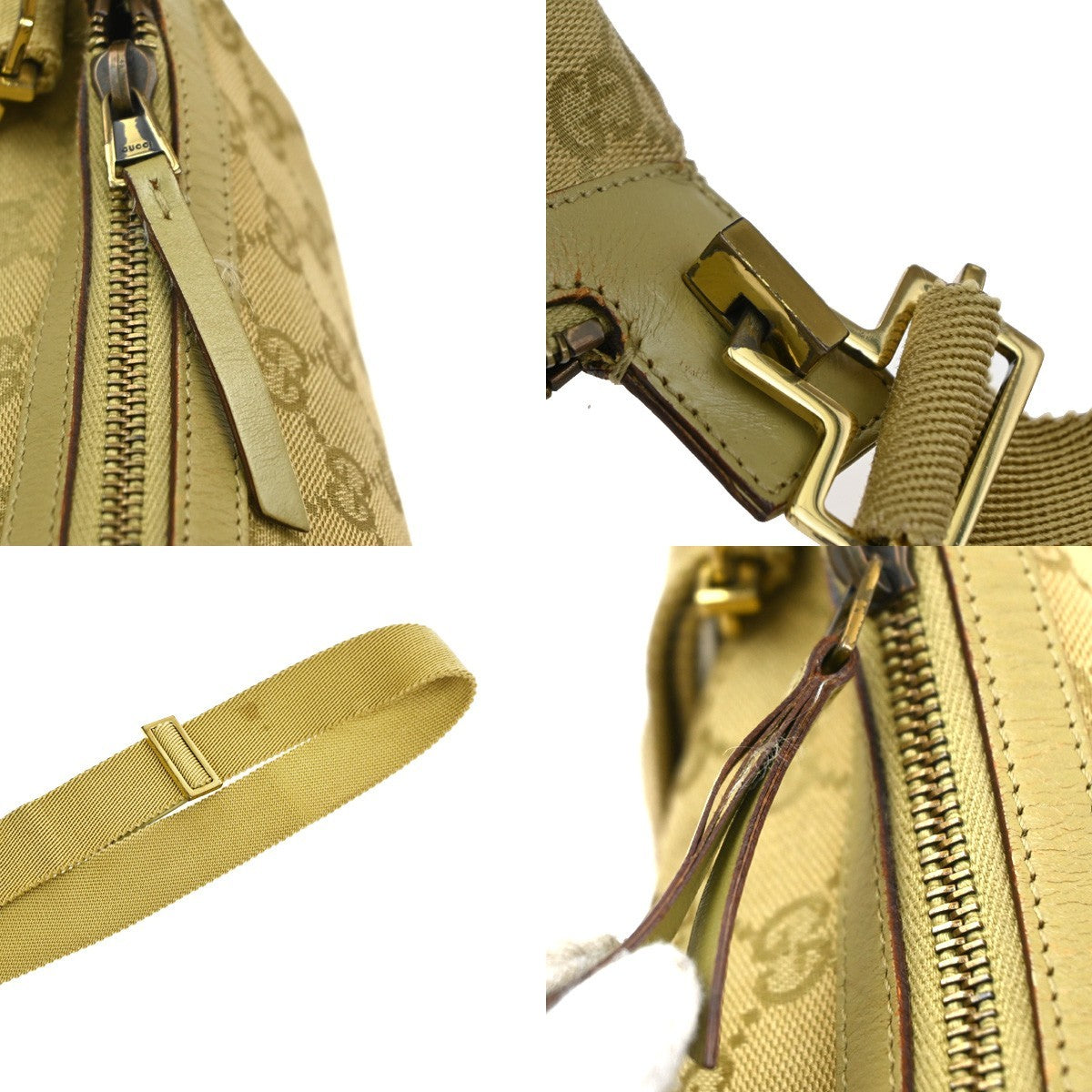 GUCCI Logo GG Pattern Shoulder Bag Canvas Leather Beige GHW Italy 34YJ134