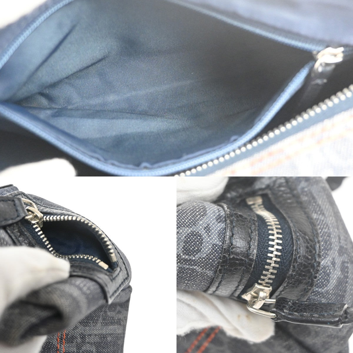 CHRISTIAN DIOR Trotter Flight Line Shoulder Bag Denim Canvas Leather BE 41RL890