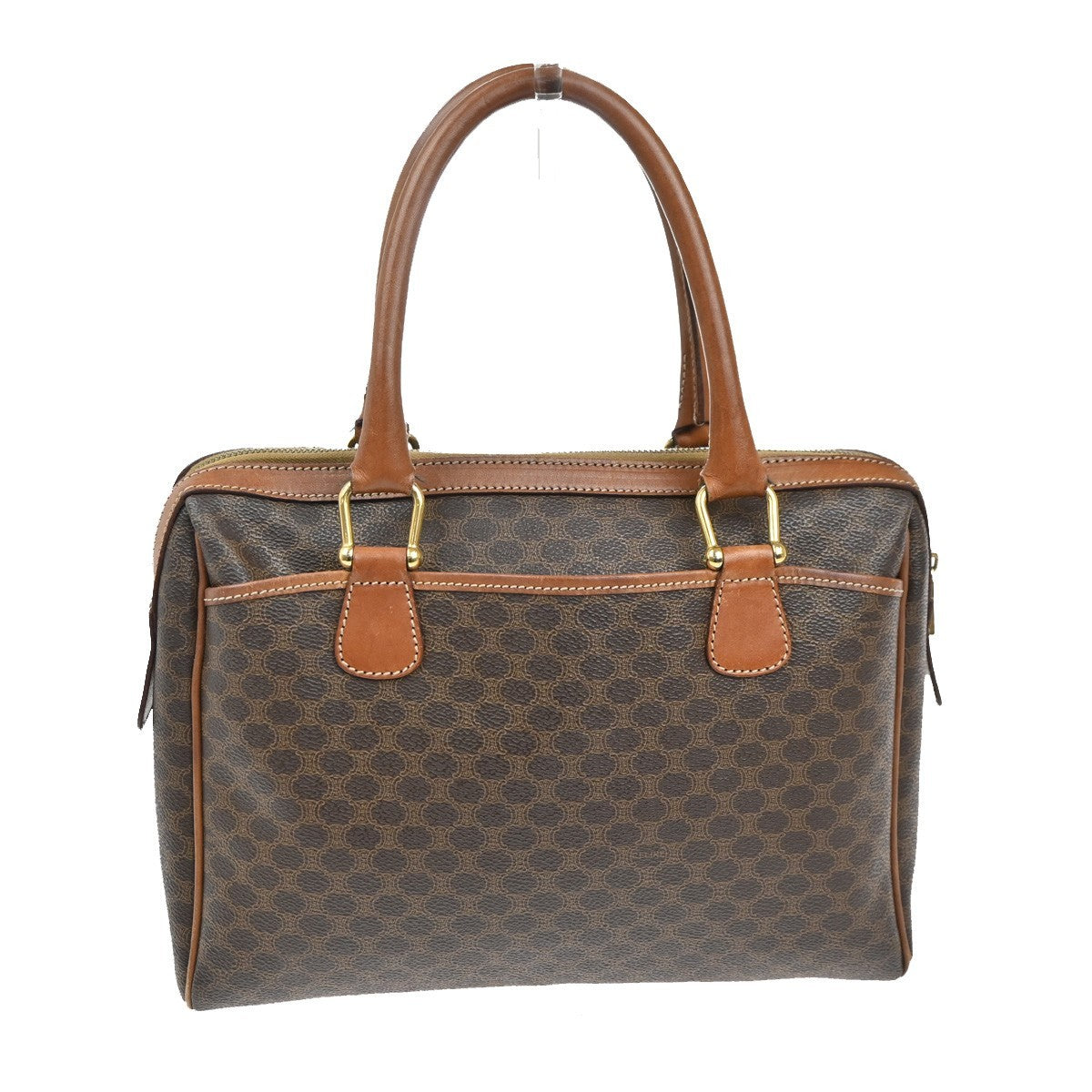 CELINE Logo Macadam Pattern Travel Hand Bag PVC Leather Brown GHW Italy 61TA552