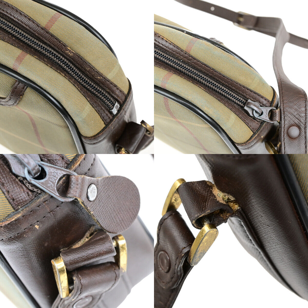 Burberrys Logo Shoulder Bag Check Canvas Leather Brown GHW 05YG581