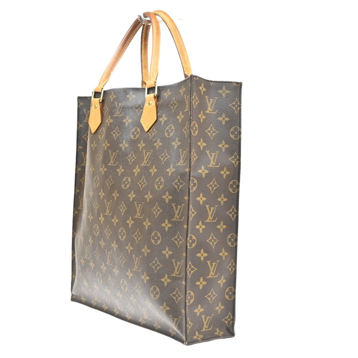 LOUIS VUITTON Logo Sac Plat Hand Tote Bag Monogram Leather Brown M51140 65KC814