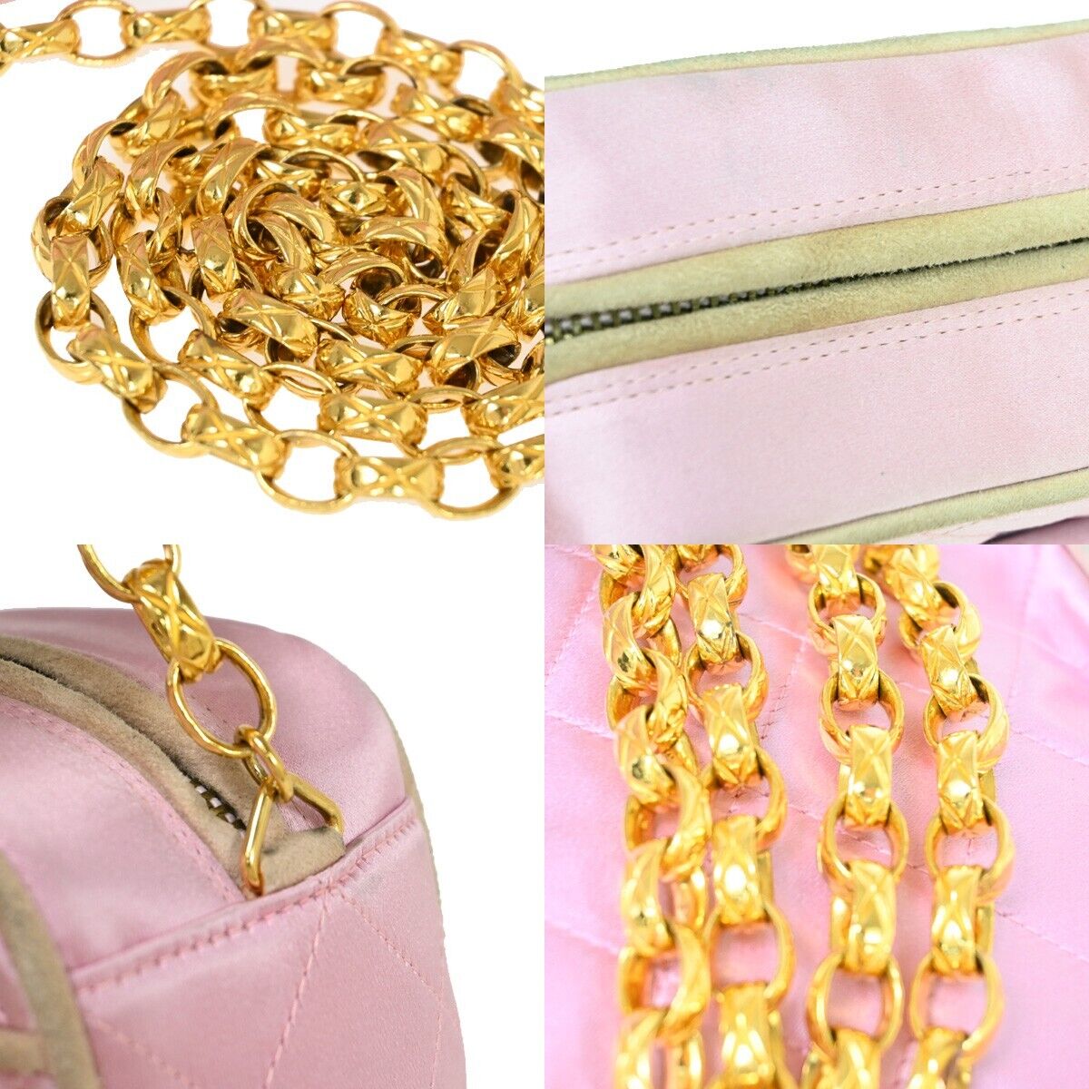 CHANEL CC Logo Mini Matelasse Tassel Chain Shoulder Bag Satin Pink GHW 696KA088
