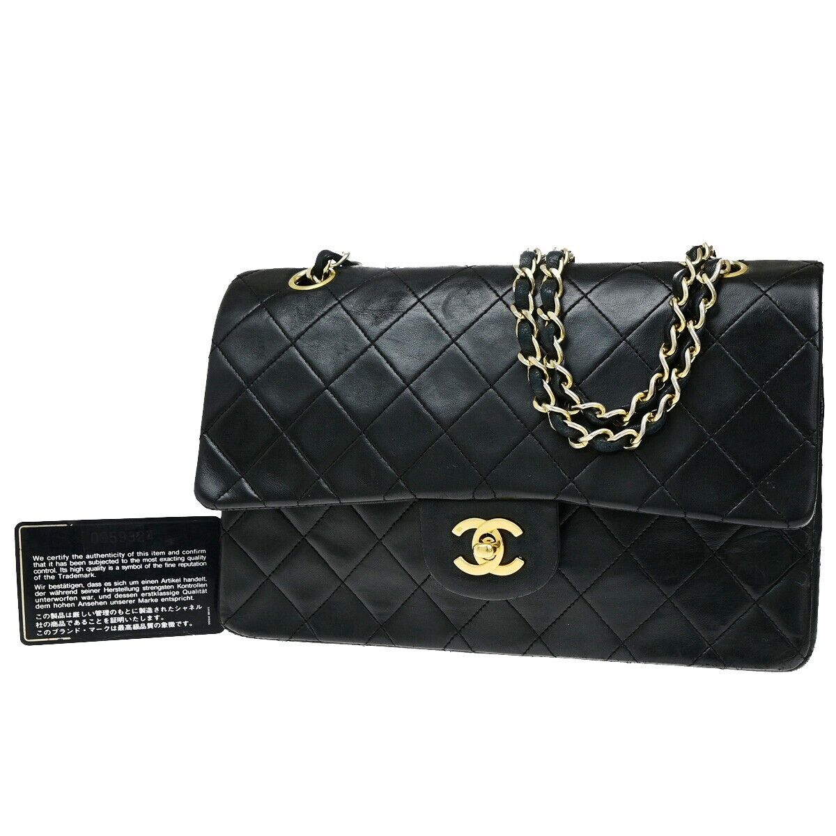 CHANEL CC Matelasse 25 Double Flap Chain Shoulder Bag Leather Black GHW 399RL022