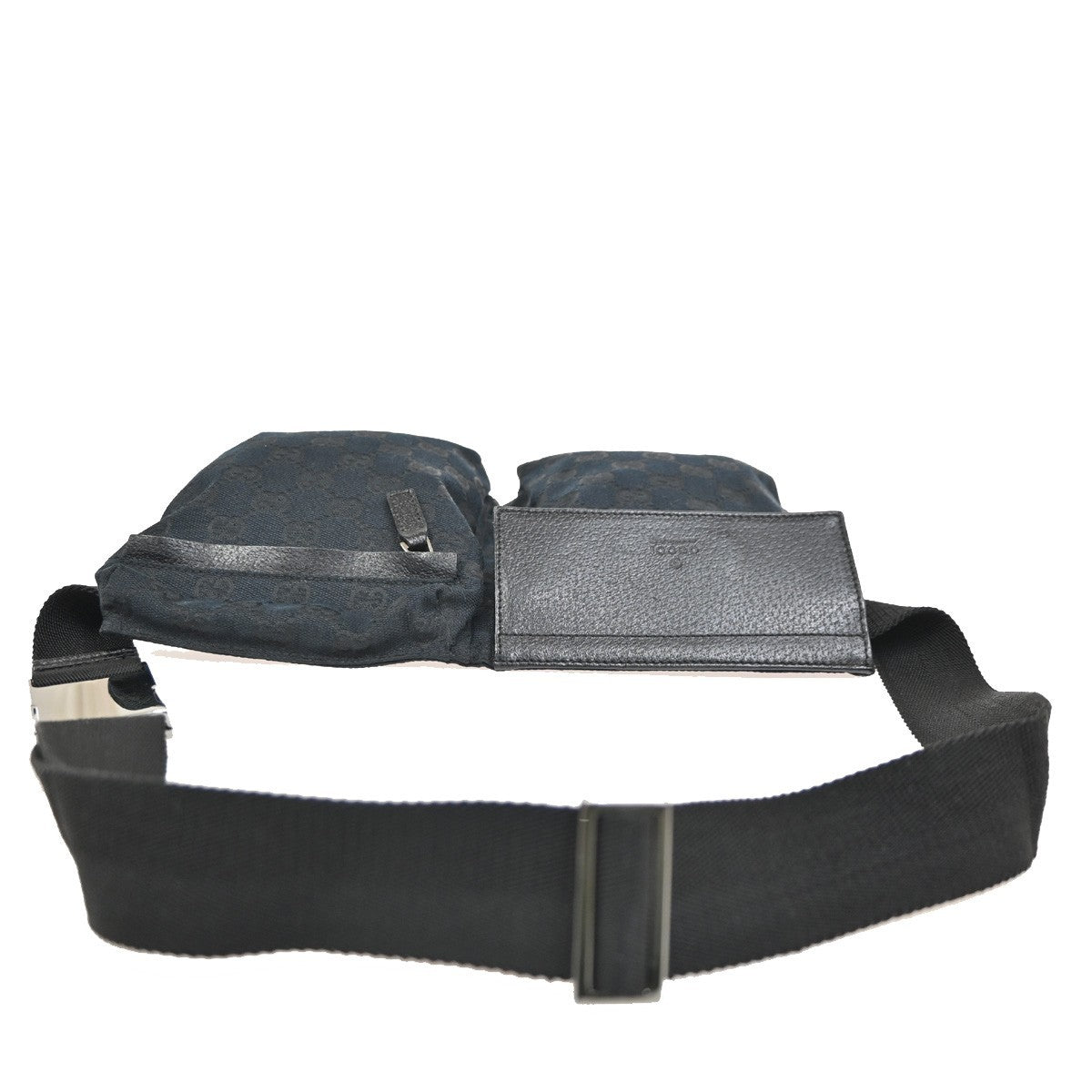 GUCCI Logo GG Pattern Mini Waist Belt Bag Canvas Leather Black SHW Italy 85ZA041