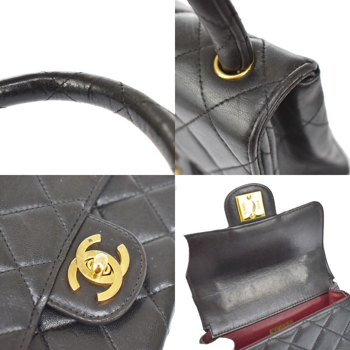 CHANEL CC Matelasse 25 Pair Hand Bag Leather Black Gold Vintage 6019LC172