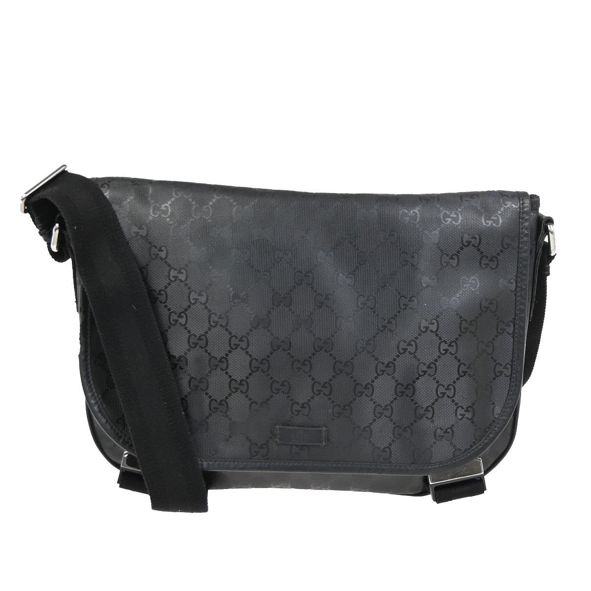 GUCCI Logo GG Pattern Imprime Shoulder Bag PVC Leather Black SHW Italy 34KC635