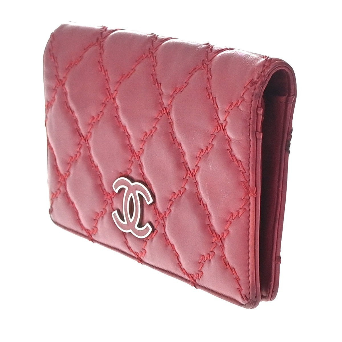 CHANEL CC Logo Matelasse Ultra Stitch Long Bifold Wallet Leather Red SHW 30KP479