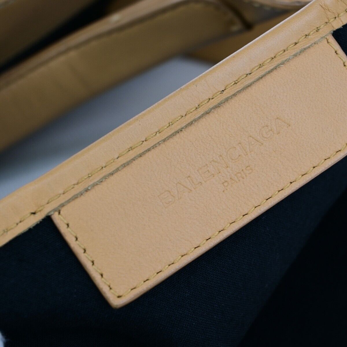 BALENCIAGA Logo Navy Cabas Shoulder Tote Bag Canvas Leather Black White 39EC740