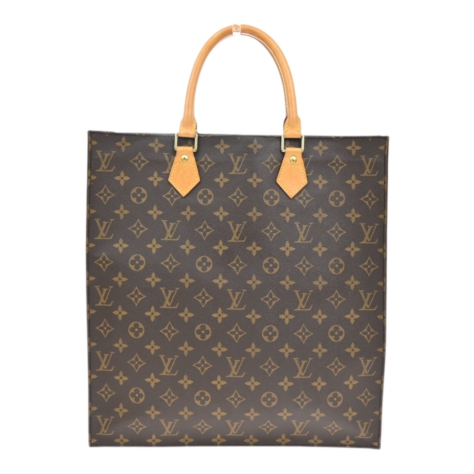 LOUIS VUITTON Logo Sac Plat Hand Tote Bag Monogram Leather Brown M51140 13SA100