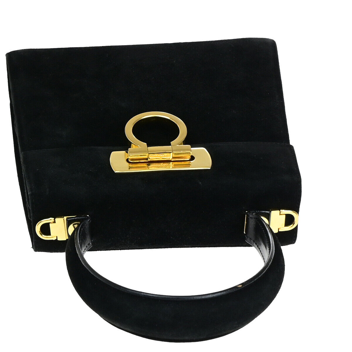 SALVATORE FERRAGAMO Logo Gancini Hand Bag Suede Leather Black GHW Italy 64YF984