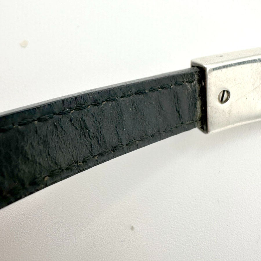 GUCCI Logo Bar Bracelet Bangle Leather Metal Black Silver925 Italy 01CA779