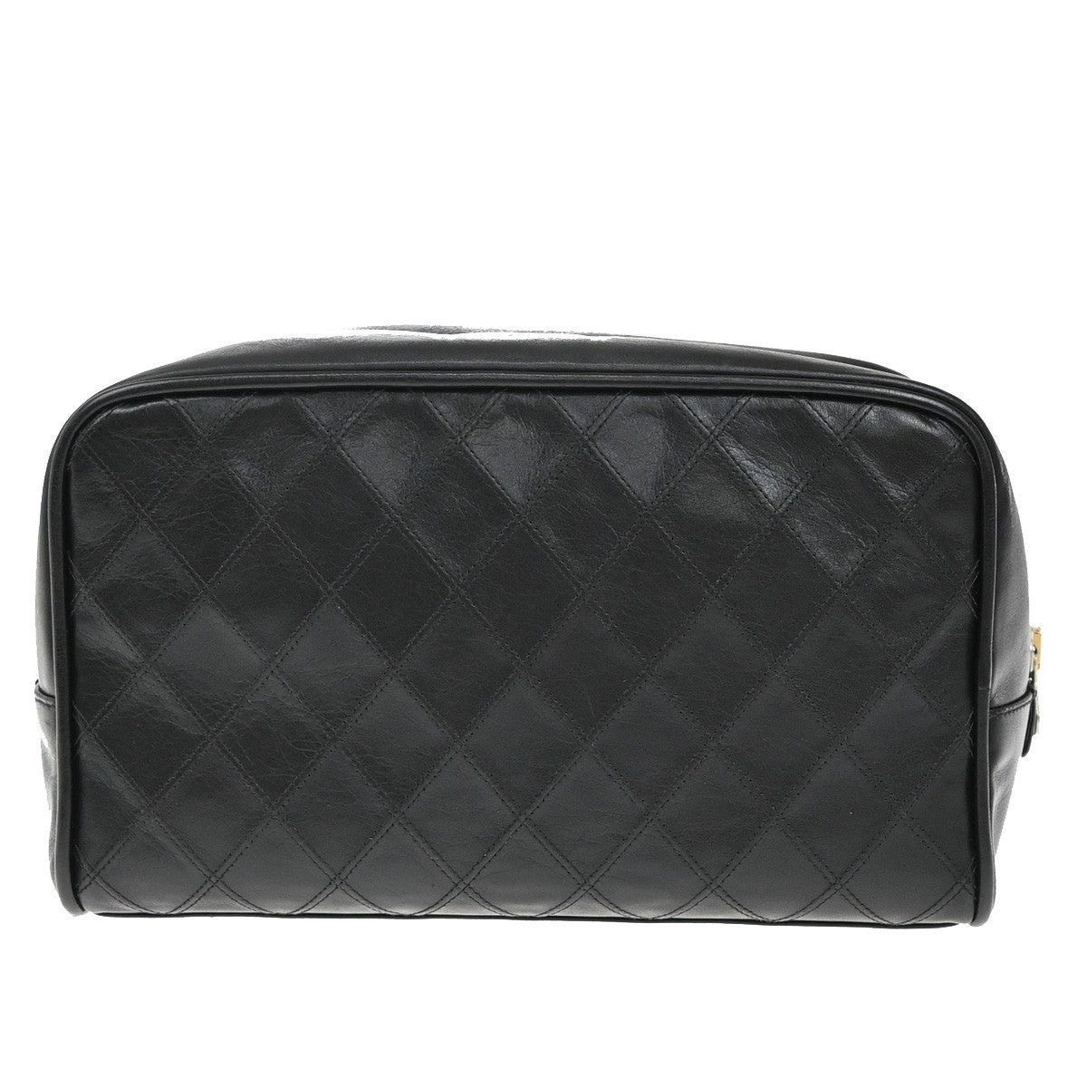CHANEL CC Logo Bicolore Vanity Bag Pouch Leather Black GHW Italy 88KB491