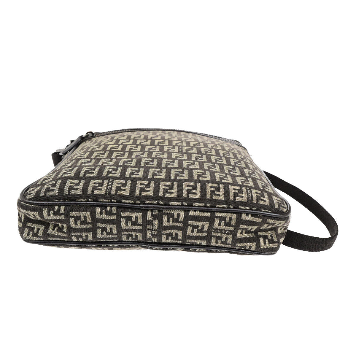 FENDI Logo Zucchino Pattern Shoulder Bag Canvas Leather Brown SHW Italy 87SJ495