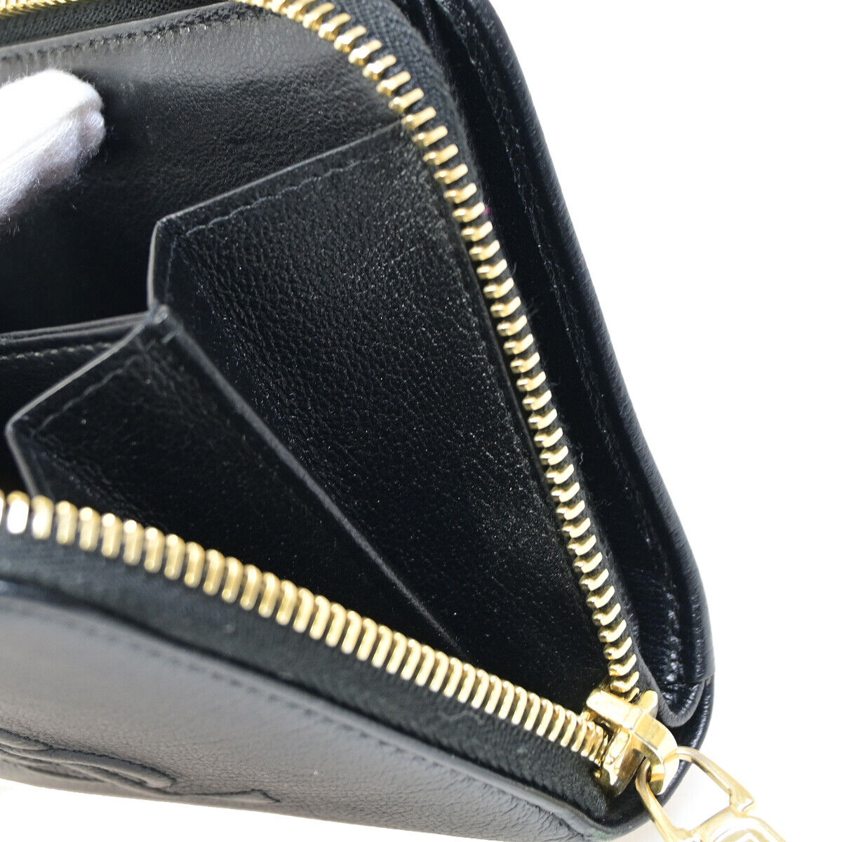 YVES SAINT LAURENT YSL Zipper Around Bifold Wallet Purse Leather Black 31YE696