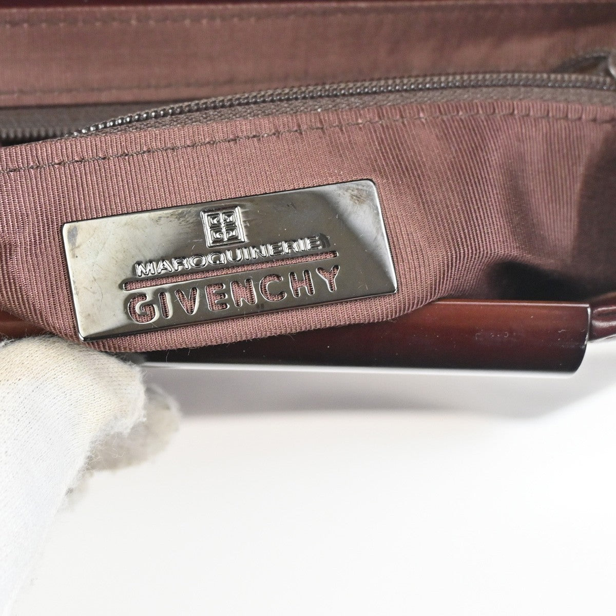 GIVENCHY Logo Top Handle Hand Bag Leather Canvas Burgundy 05KC527