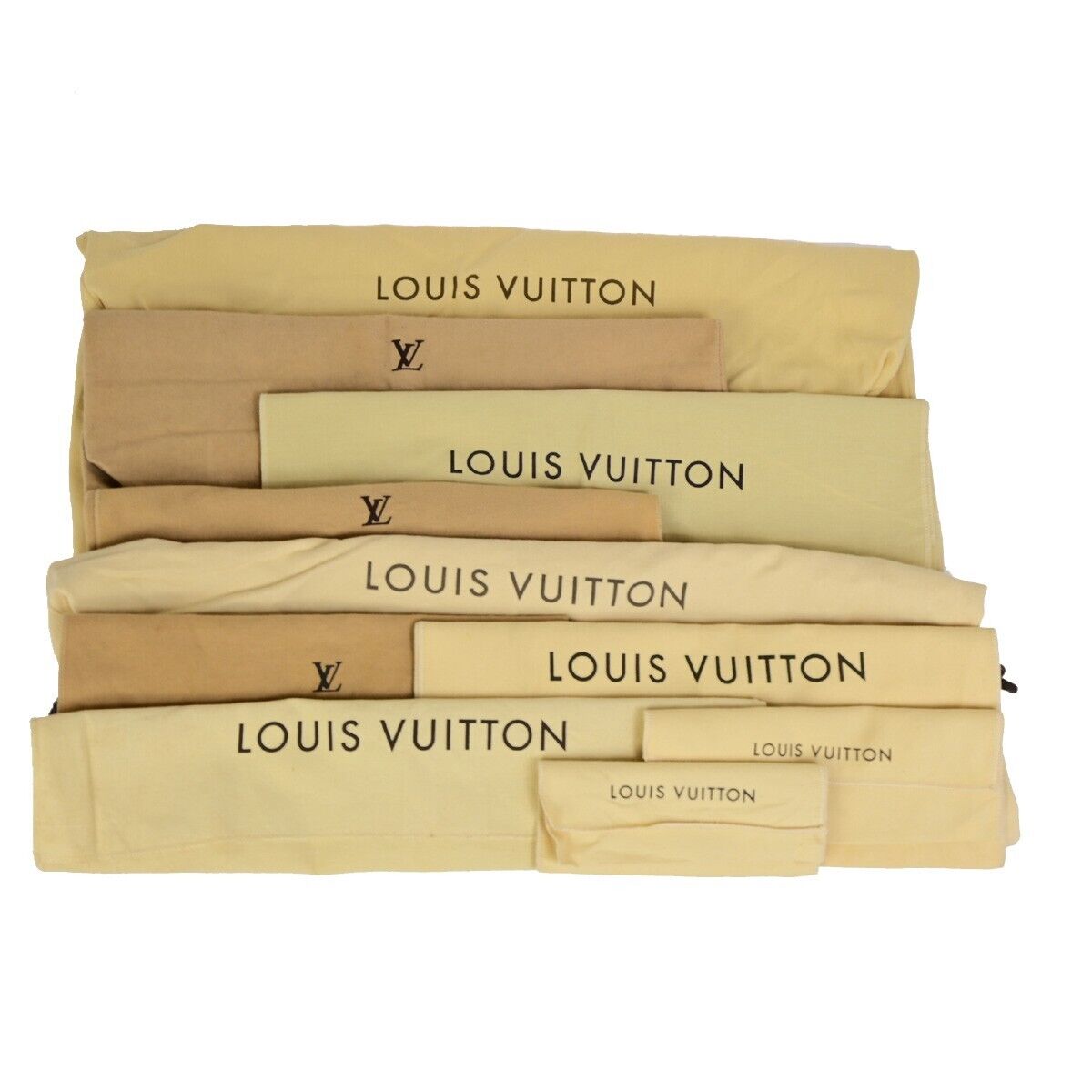 LOUIS VUITTON Logo 10 Set Dust Bag Drawstring Canvas Cotton Beige Brown 09EB808