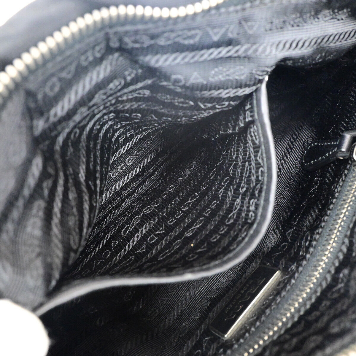 PRADA Logo Crispy Shoulder Bag Nylon Leather Black SHW Italy 17RK079