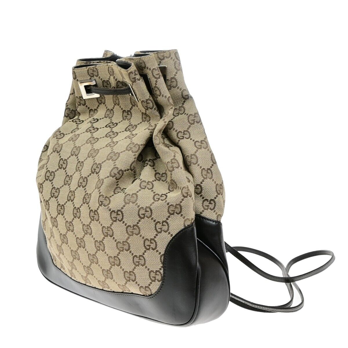 GUCCI Logo GG Pattern Drawstring Backpack Bag Canvas Leather Brown SHW 35EE038